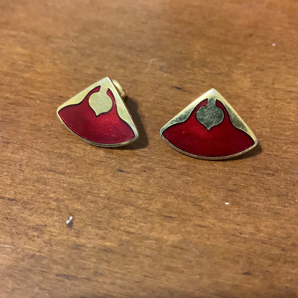 Vintage 1970s Laurel Burch Earrings Gold Red 17$